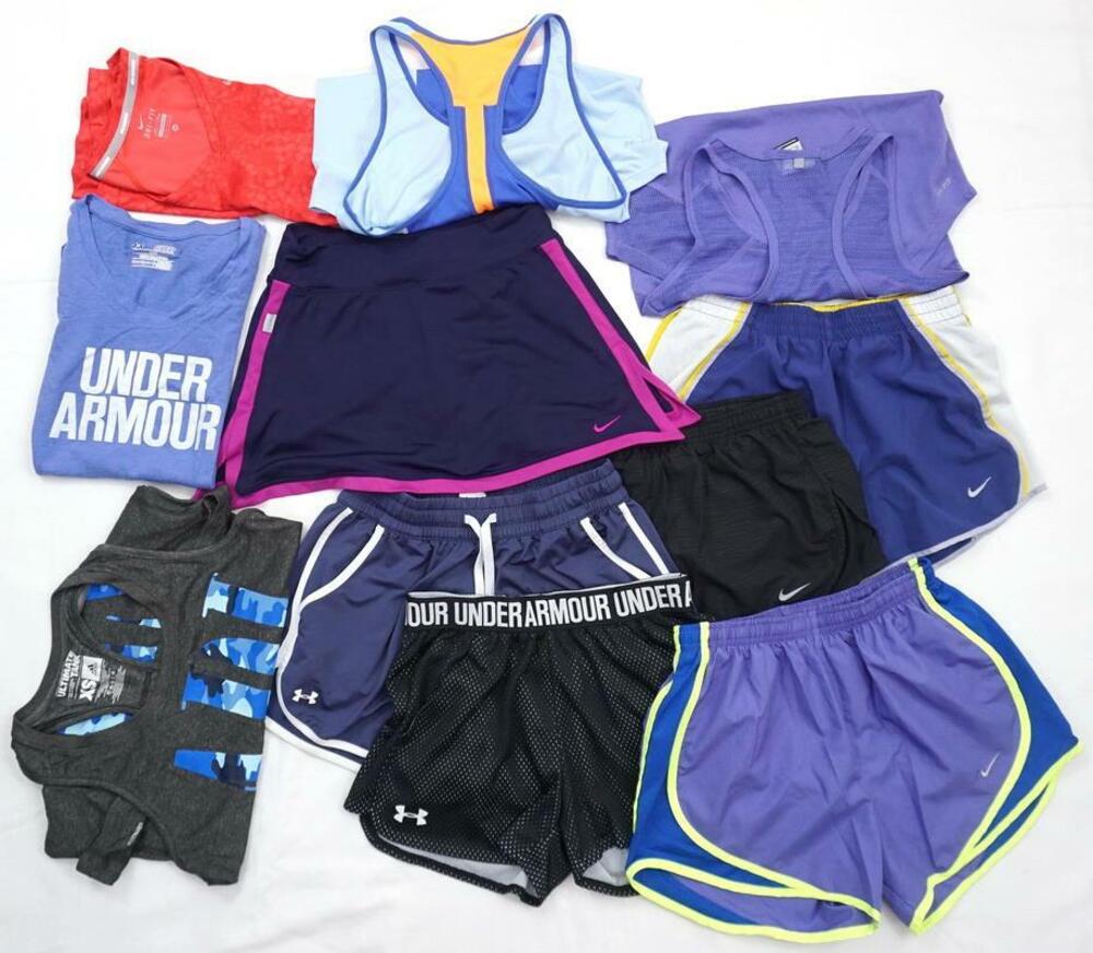 LOT OF 11 USED ACTIVE WEAR XS SHORTS/TANK TOPS/T-SHIRTS NIKE&ADIDAS&UNDER ARMOUR